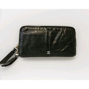 49 SQUARE MILES - Women’s Clingy Zippered Wallet Black Italian Leather 8.25x4.5